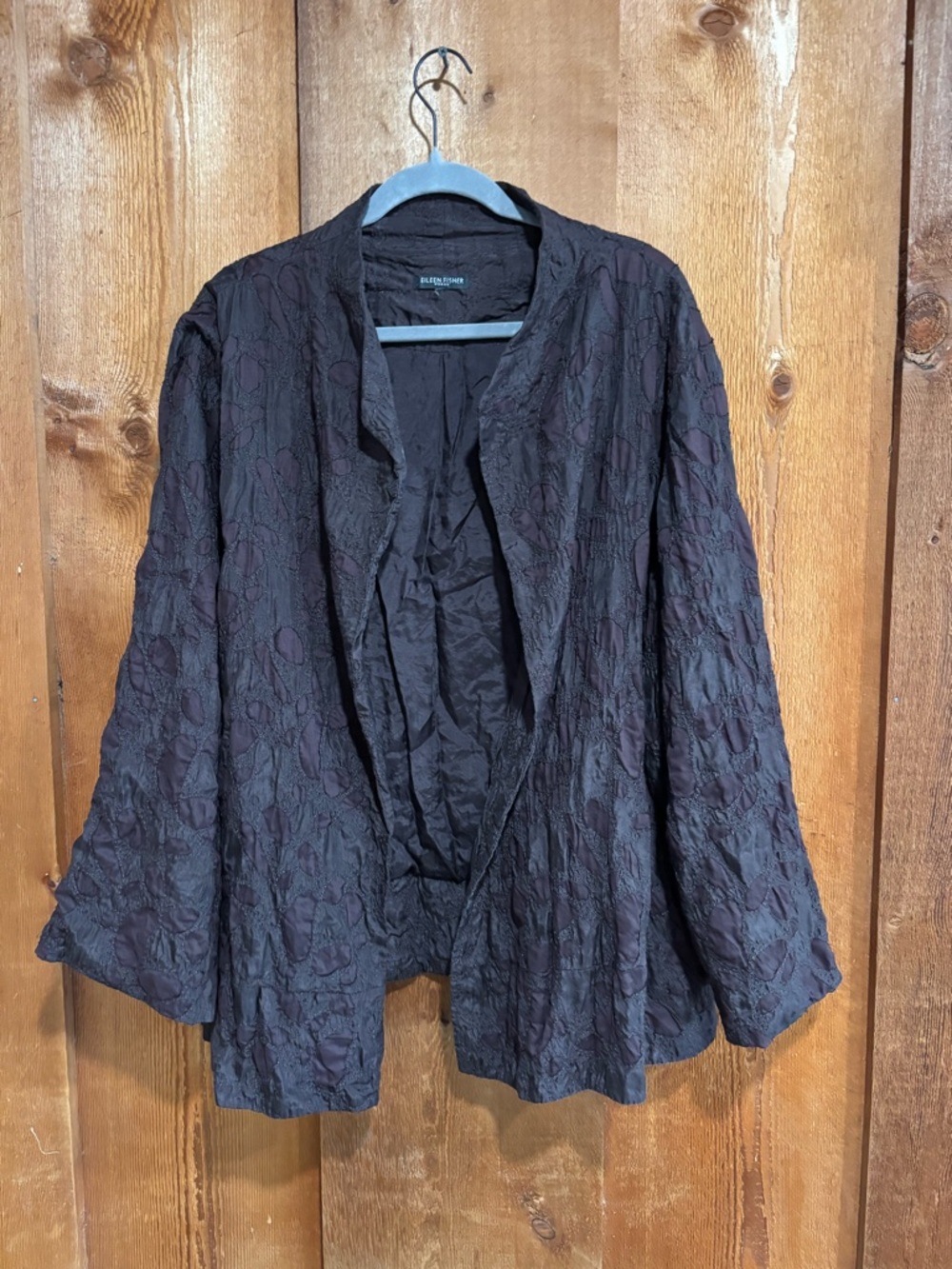 Eileen Fisher Woman Black Silk Crinkle Textured Art-to-Wear Open Front 2X Plus